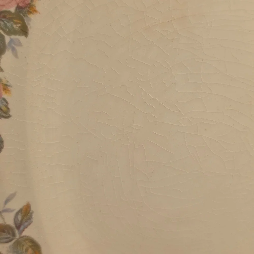Crown‎ Potteries Co Vintage Pink Rose Oval Serving Platter Gold Trim 11